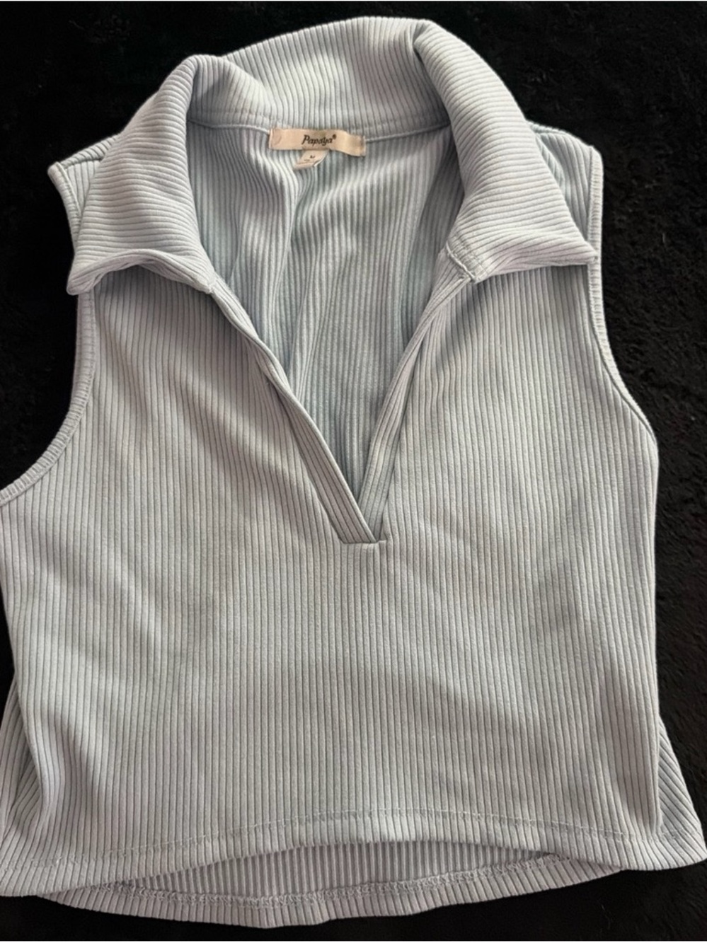 Apostrophe Pale Blue Ribbed V-Neck Polo Tank